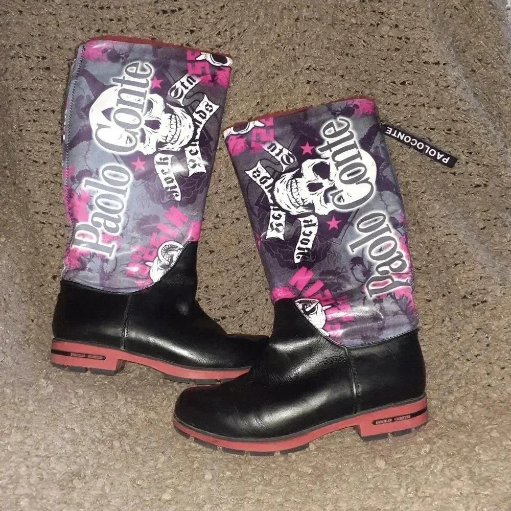 PAOLO CONTE-Death Rock-Punk-Black/Printed Leather-Shearling